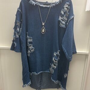 Thrill Blue Distressed Tunic
